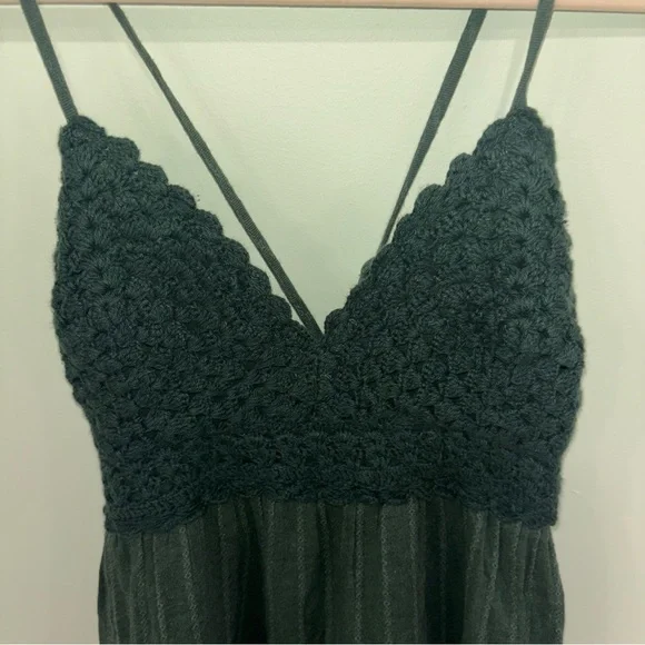 NWT Aerie Green Tiered Mini Dress Crochet Bodice V-Neck Boho Women’s Sz XXS - Picture 4 of 9